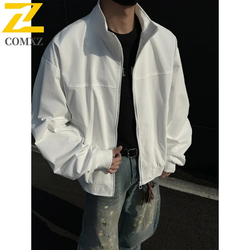 

COMXZ 2025 Men Spring Autumn Casual Stand Collar Jacket Women Leisure Top Lightweight Outerwear Street Fashion Comfort Fit Wear
