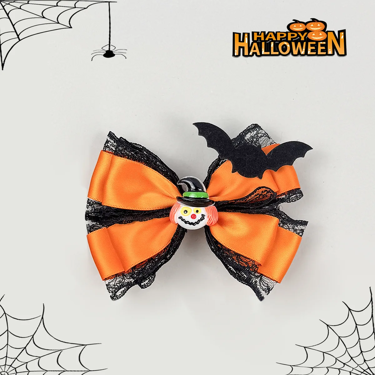 1PC Halloween Orange Lace Bow Hair Clips Black Bat Decor Satin Ribbon Barrettes Cosplay Party Costume Hair Accessories for Girls view 5