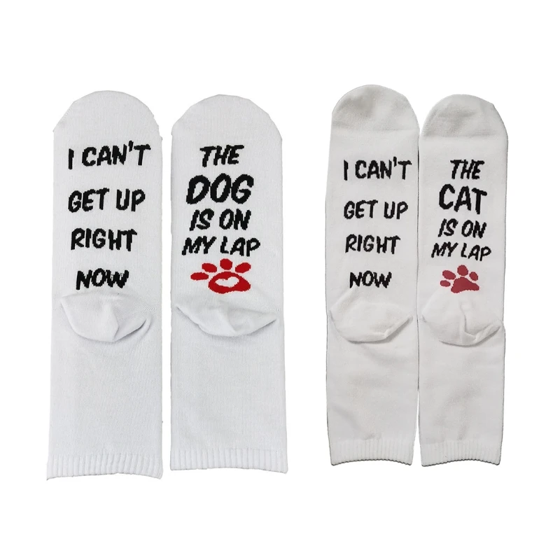 Women Men Novelty Animal Paw Socks Funny Word Letter I Cant Get Up Right The for Cat Dog Is On Lap Print Cotton for