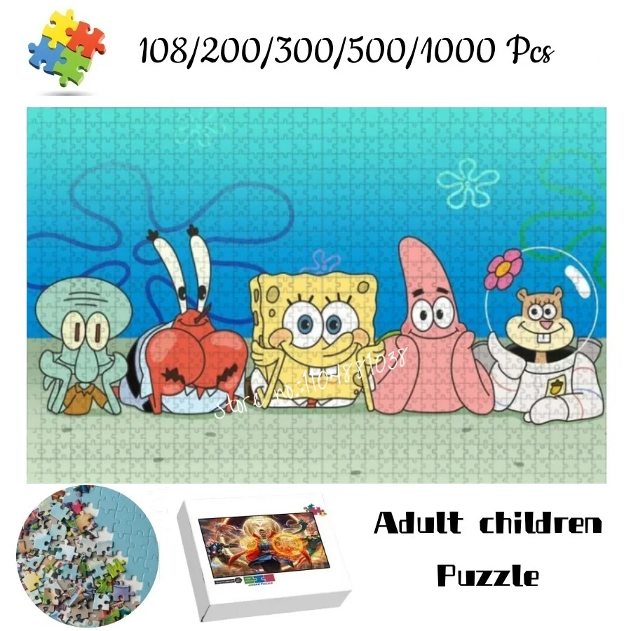 

Пазл с Губкой Бобом Квадратными Штанами, милый дизайн, 108, 200, 300, 500, 1000 деталей, с Патриком Старом, Мистером Крабсом, Сэнди, развивающая игрушка для детей и взрослых, подарок