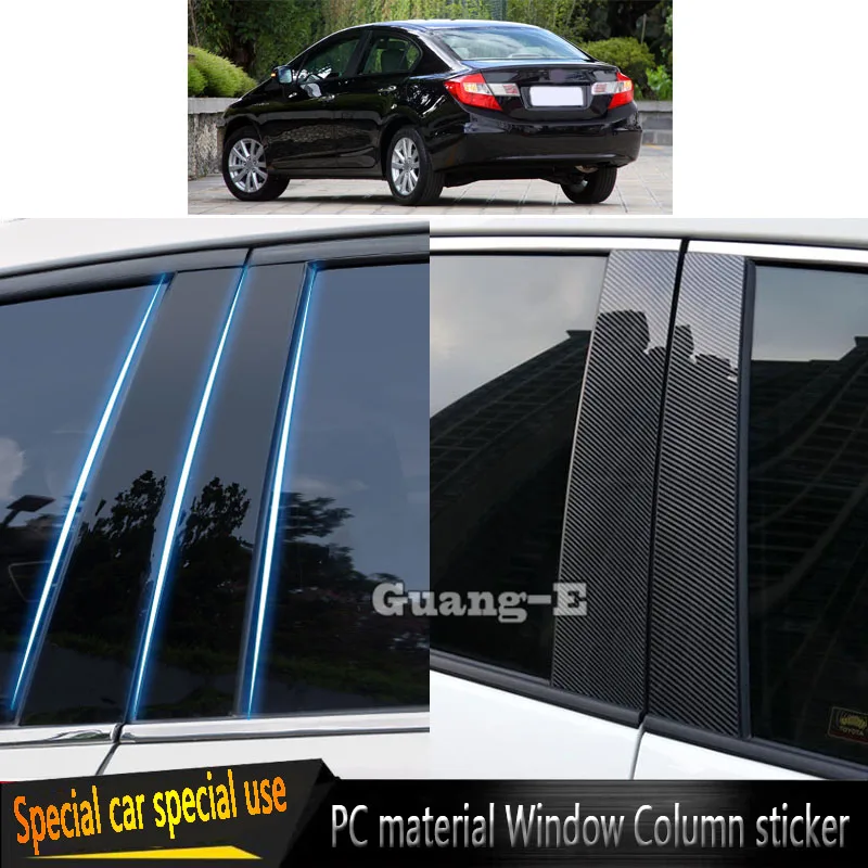 

For Honda Civic 9th 2011 2012 2013 2014 2015 Car PC Material Pillar Post Cover Door Trim Window Molding Sticker Plate 8pcs