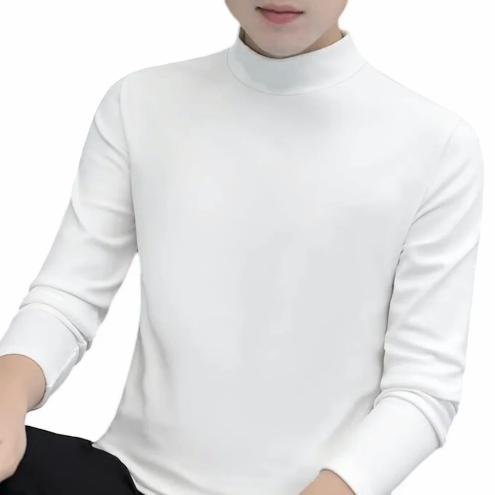 Round Neck Men Velvet Thermal Clothes Feel Heating Long Sleeved Thermal Underwear Thermostatic Invisible Warmth Long Tops