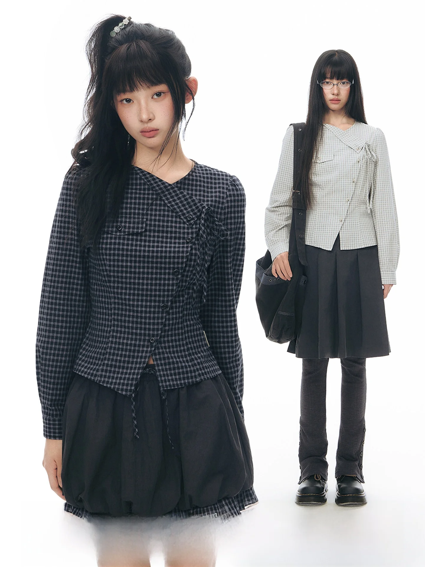 

Оригинальный комплект NAPSNAPS: женская приталенная рубашка в клетку с длинным рукавом на пуговицах и пышная юбка с поясом, хлопок, весна, новинка