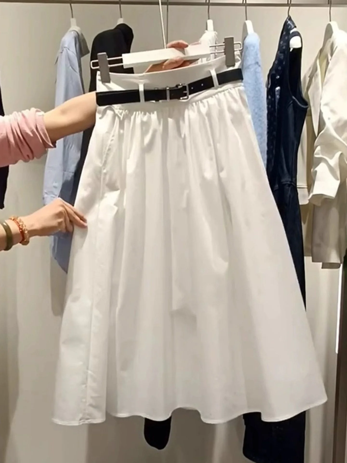 

Лето 2025 Faion, свободная юбка трапециевидной формы с высокой талией, женская универсальная утягивающая юбка-миди для поездок на работу, корейская повседневная одежда