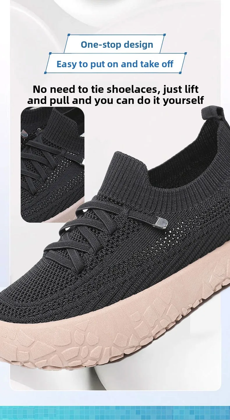 Damen-Stricksocken-Sneaker, atmungsaktives, hohles, fliegengewebtes Obermaterial, rutschfeste, rockartige Textur, dicke Sohle, leichte, lässige Wanderschuhe – Detail 9