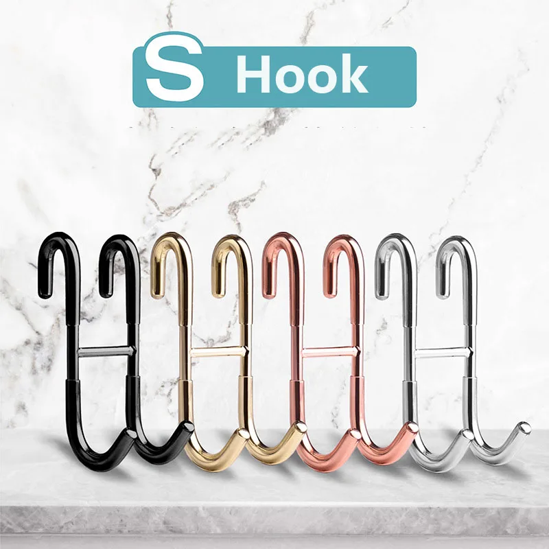 5pcs Stainless Steel Hook Glass Door Double-sided S Hook Metal Non-stick Clothes Hook Bathroom Towel Storage Kitchen