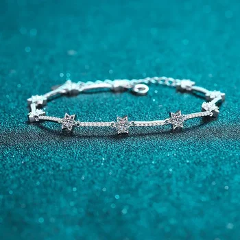 Luxury white gold 18K women's bracelet micro-set ten diamonds hexagonal star 1 carat moissanite bracelet wedding fine jewelry