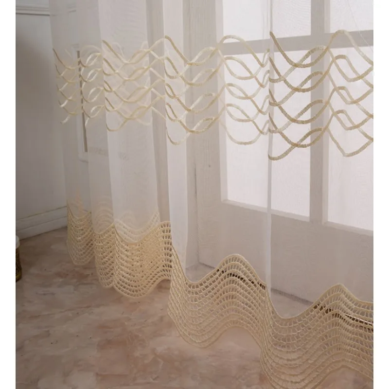 Nordic Ripple Wave Embroidery Curtains Living Room Bedroom Balcony Curtains