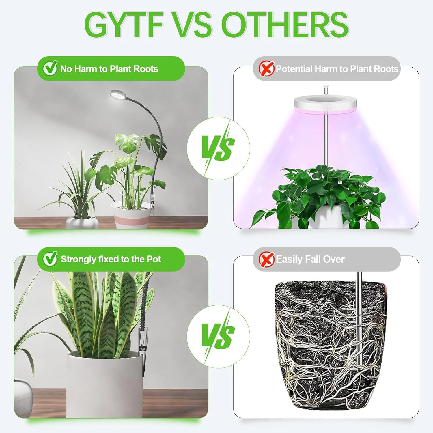 USB LED Grow Light 6000K Full Spectrum Pot Plant Light 5V Gooseneck Clip-on Plant Lamp With Dimmable Auto ON/Off 4/8/12/18Hours