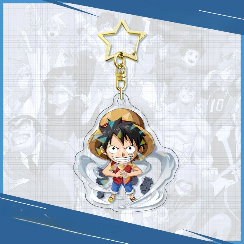 One Piece Zoro Luffy Cartoon Cute Q Version Clear Acrylic Star Keychain Hanging Chain School Bag Decoration Pendant Boy Gift