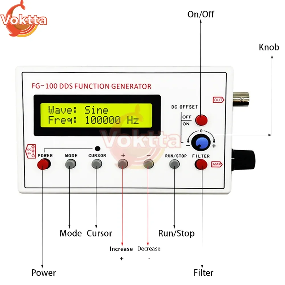 DC3.7-10V Signal Generator Module FG-100 DDS Function Signal Generator Frequency Counter 1Hz - 500KHz Signal Source Module