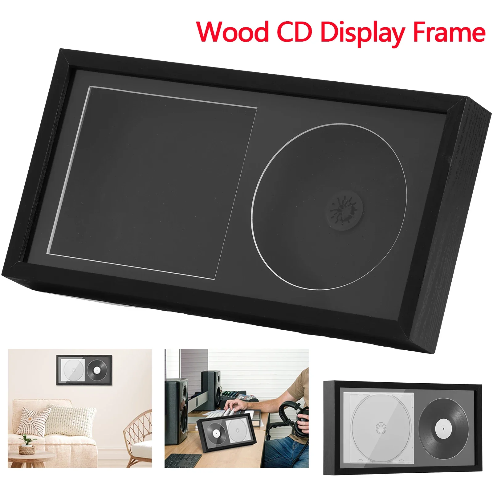 Suporte de exibição de madeira para cd, moldura de cd com ranhura dupla, ídolo, disco de cd, cartões pequenos, suporte de exibição, decoração de mesa para sala
