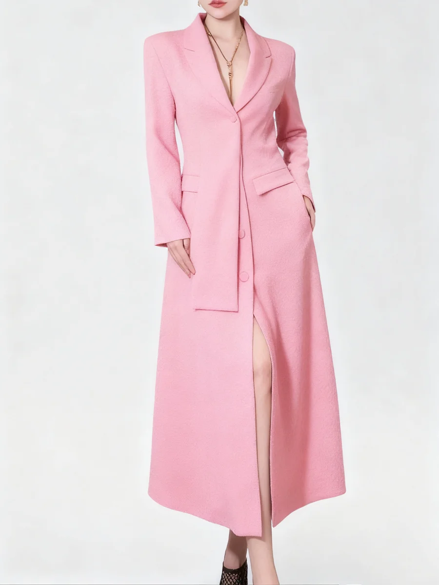 TWOTWINSTYLE الصلبة تقسم واحدة الصدر مزاجه بليزرات طويلة للنساء التلبيب طويلة الأكمام المرقعة الشريط السترة الإناث