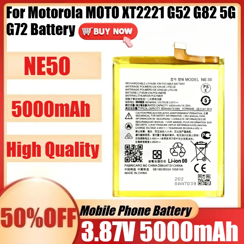 

Новый аккумулятор NE50 3,87 В 5000 мАч для Motorola MOTO XT2221 G52 G82 5G G72, высококачественный аккумулятор с инструментами