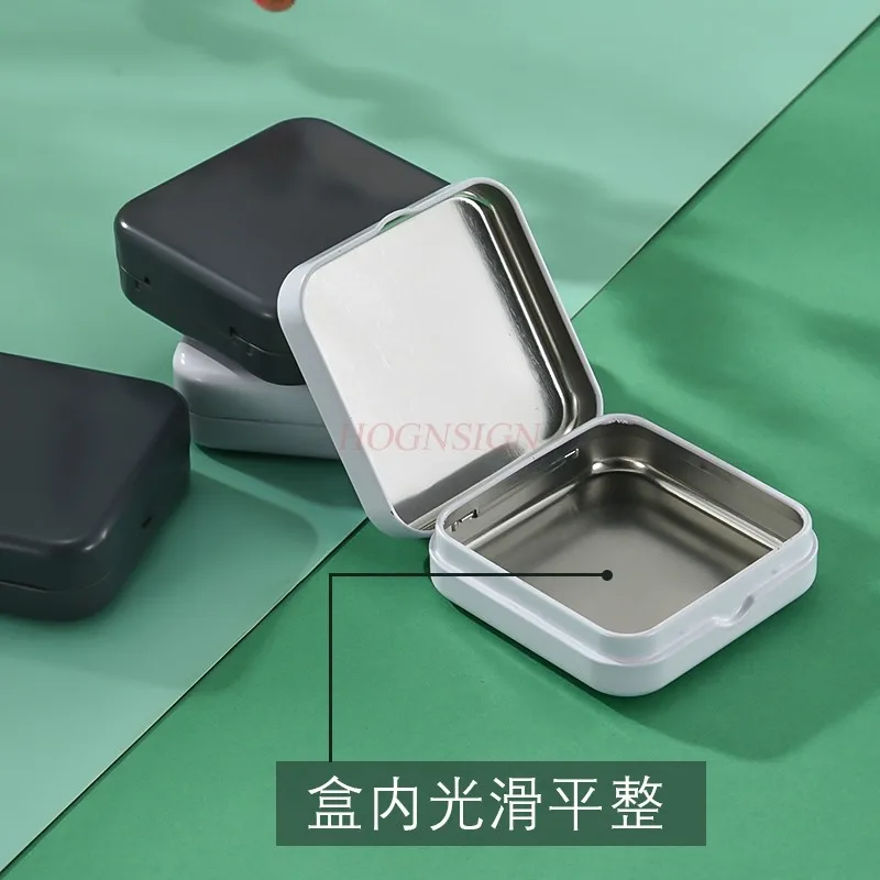 Square tin box, metal packaging box, connected flip storage box, medicine box, portable