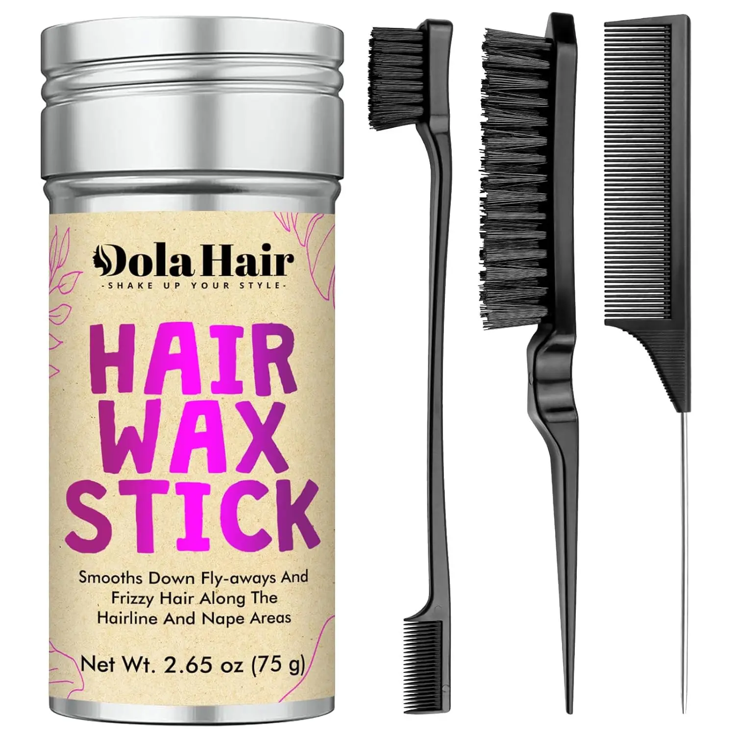 

Hair Wax Stick & Brush Set - Control Flyaways, Style Buns for Kids & Adults (4-Pack)