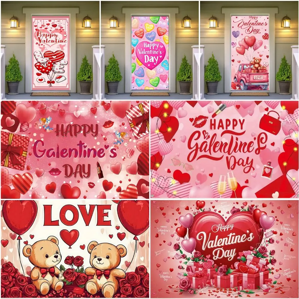 

Valentine's Day Theme Birthday Backdrops Love Heart Romantic Bear Party Backgrounds Decoration Valentine's Day Photo Supplies