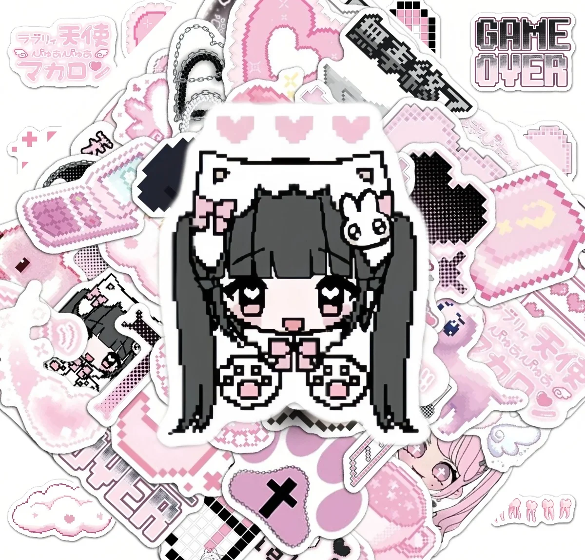 10/30/50pcs Cute Pixel Pink Goth Girls Graffiti Stickers Aesthetic Decals DIY Fridge Laptop Phone Diary Stationery Sticker