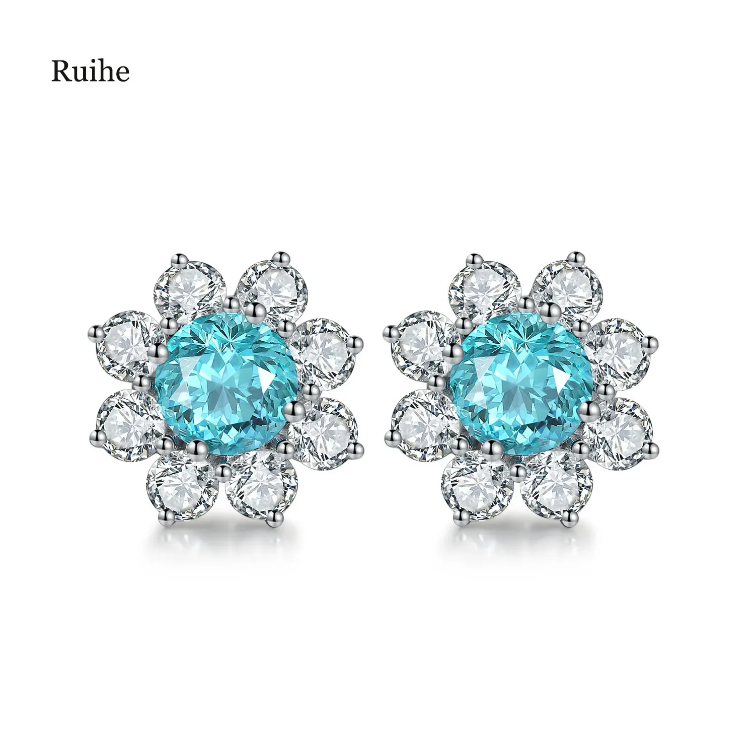 

Ruihe New Classic Style 3.69 Carat Lab Grown Gemstone Paraiba 925 Silver Earrings Women Jewelry Ladies Party Gift