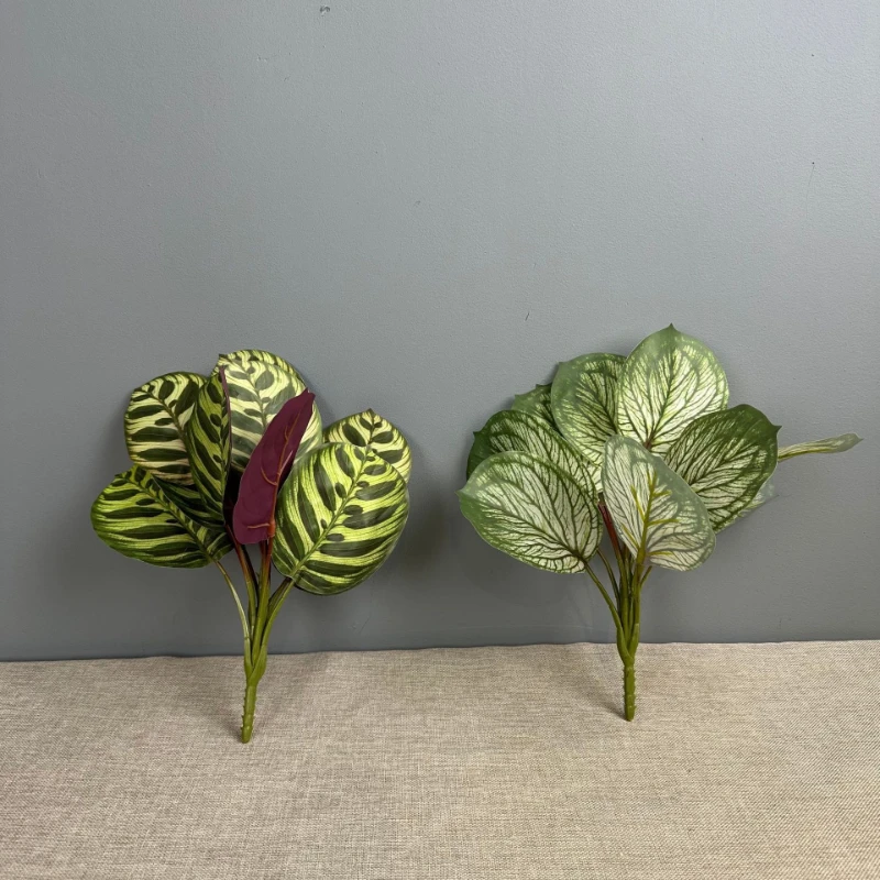 

6pcs Artificial Apple Leaves Plastic Green Plants Floral Hotel Decorative Simulation Apples Taro Leaf Plant Hall Decoration
