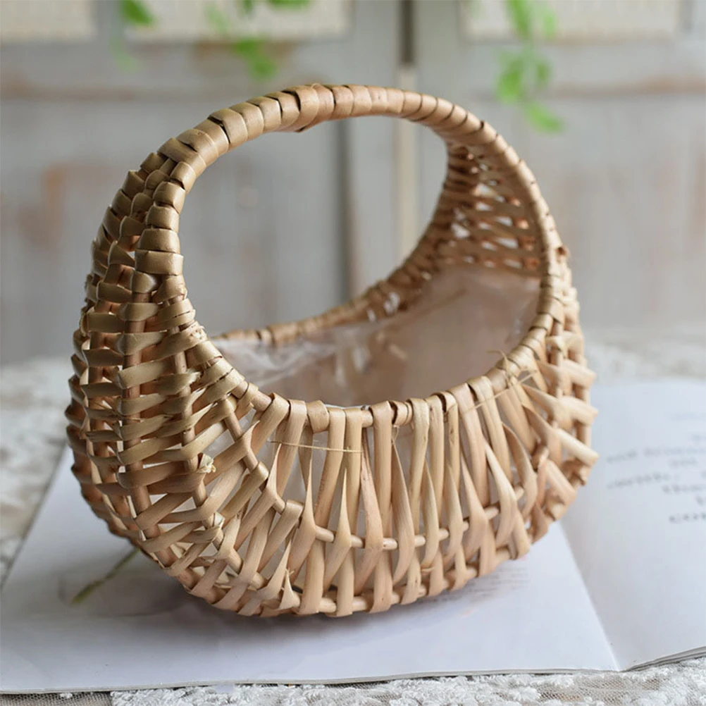 

Rattan Flower Basket Handwoven Wicker Wedding Decor Storage Children Stand Delicate Natural Portable MultiPurpose