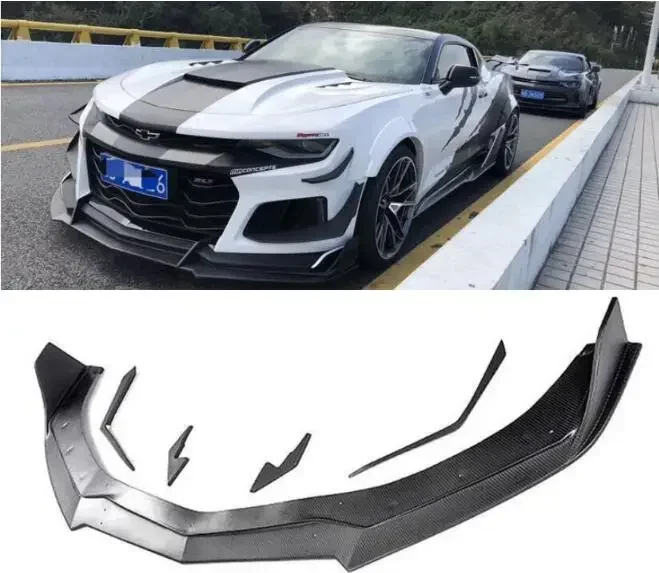 New！ Real Carbon Fiber Front Bumper Splitters Lip + Side Aprons Angle For Chevy Chevrolet Camaro ZL1 2017 2018 2019 2020