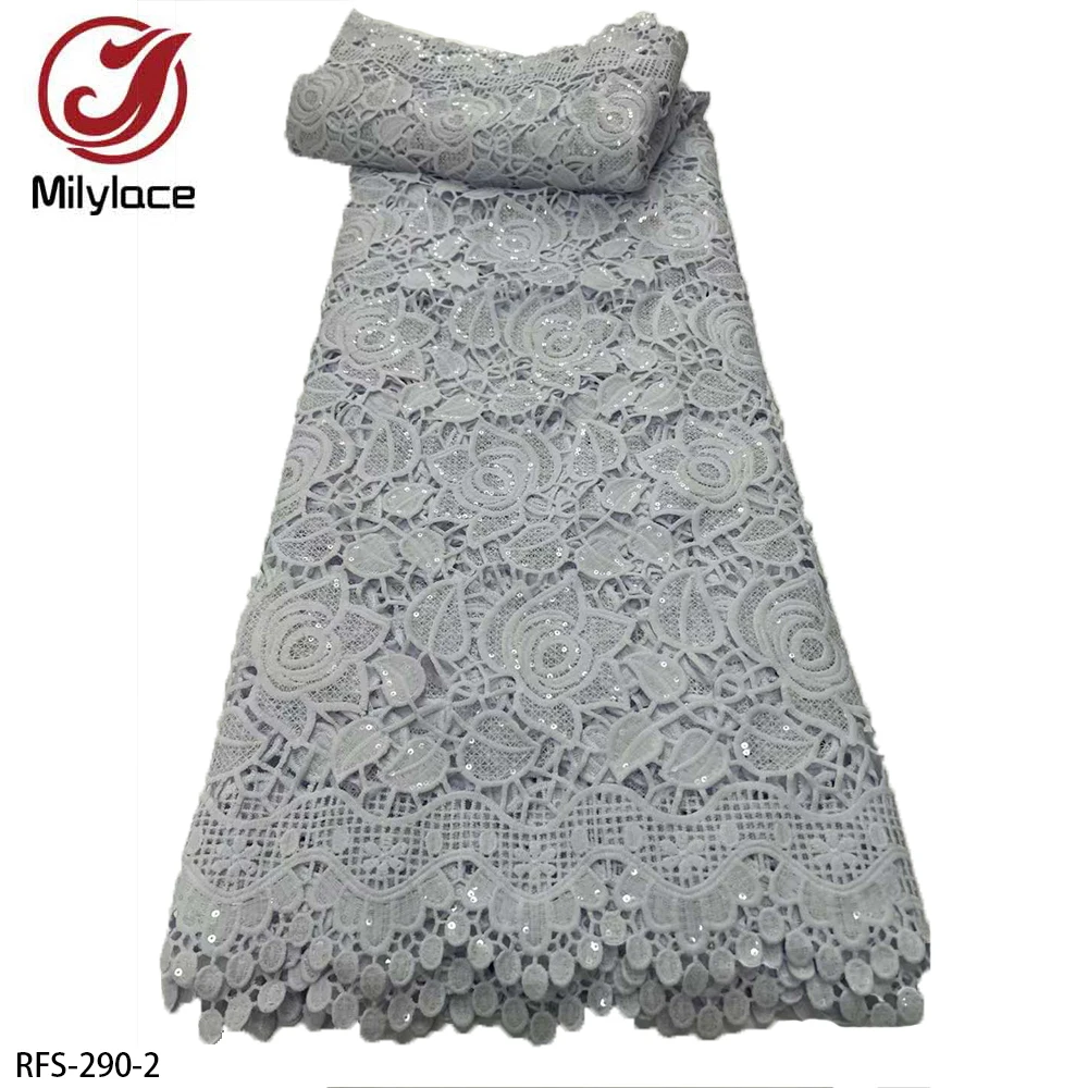 

Shiny White Sequin Water Soluble Embossed Lace Fabric 5 Yards African Guipure Cord Lace Material RFS-290