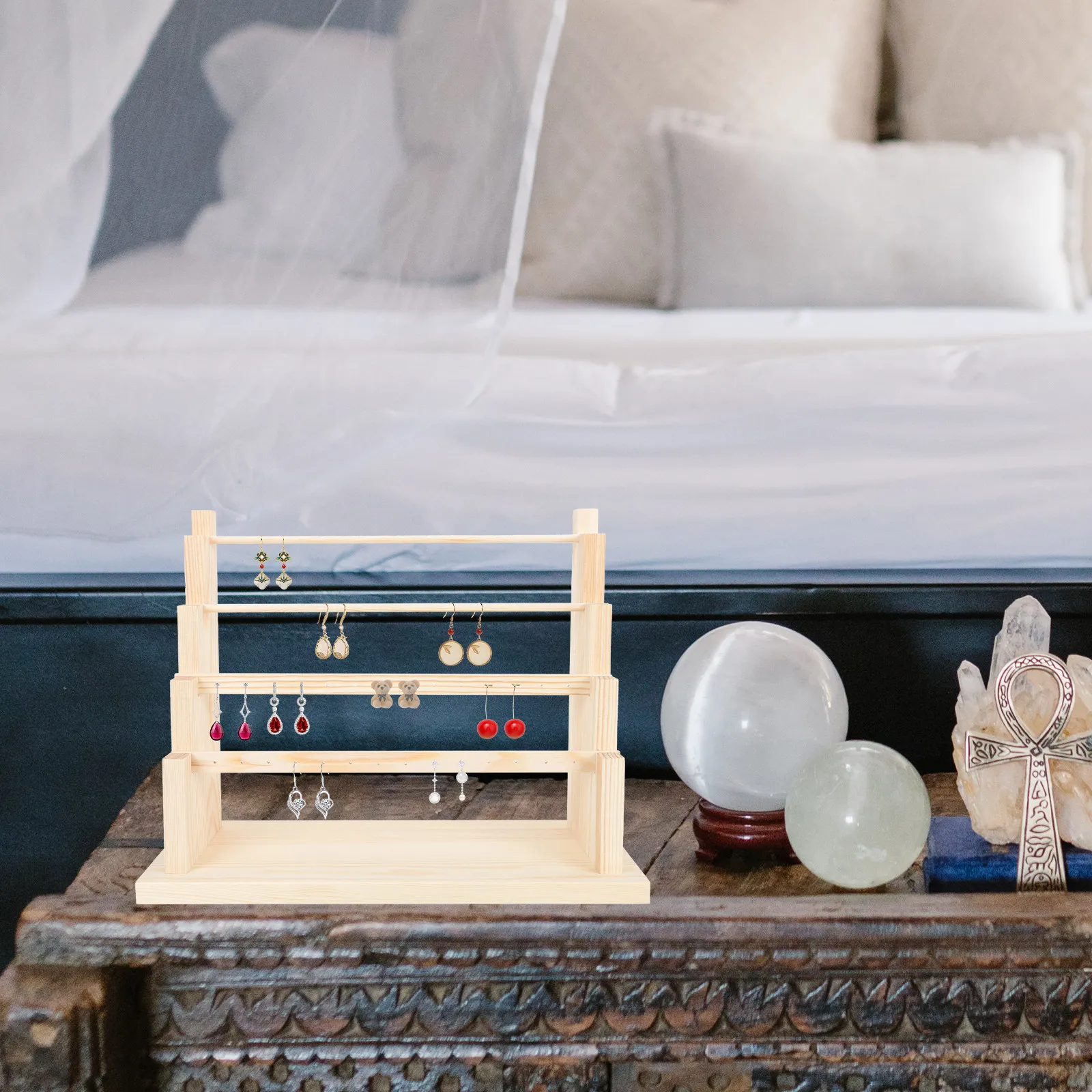 

Деревянная многоуровневая разборная подставка для украшений: органайзер для колец, серег и браслетов, декоративная подставка для хранения, стильный аксессуар для дома