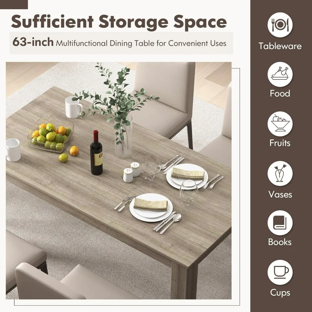 Modern Kitchen Table with L-Shaped Legs, Large Wooden Rectangular Dinner Table for Dining Room, Living Room