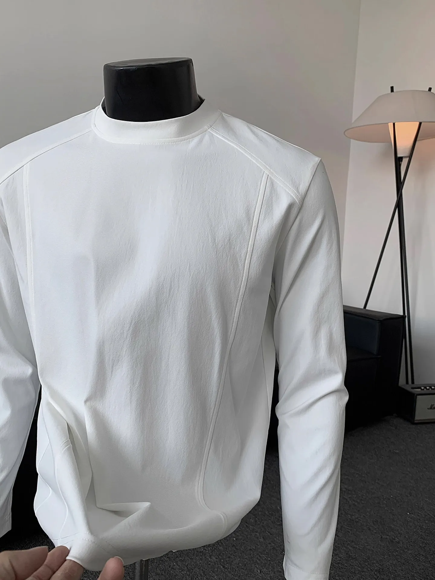 Heavyweight Deconstructed Crew Neck Long Sleeve T-Shirt Men's Style American Sweatshirt Fitness Base Shirt Autumn Season