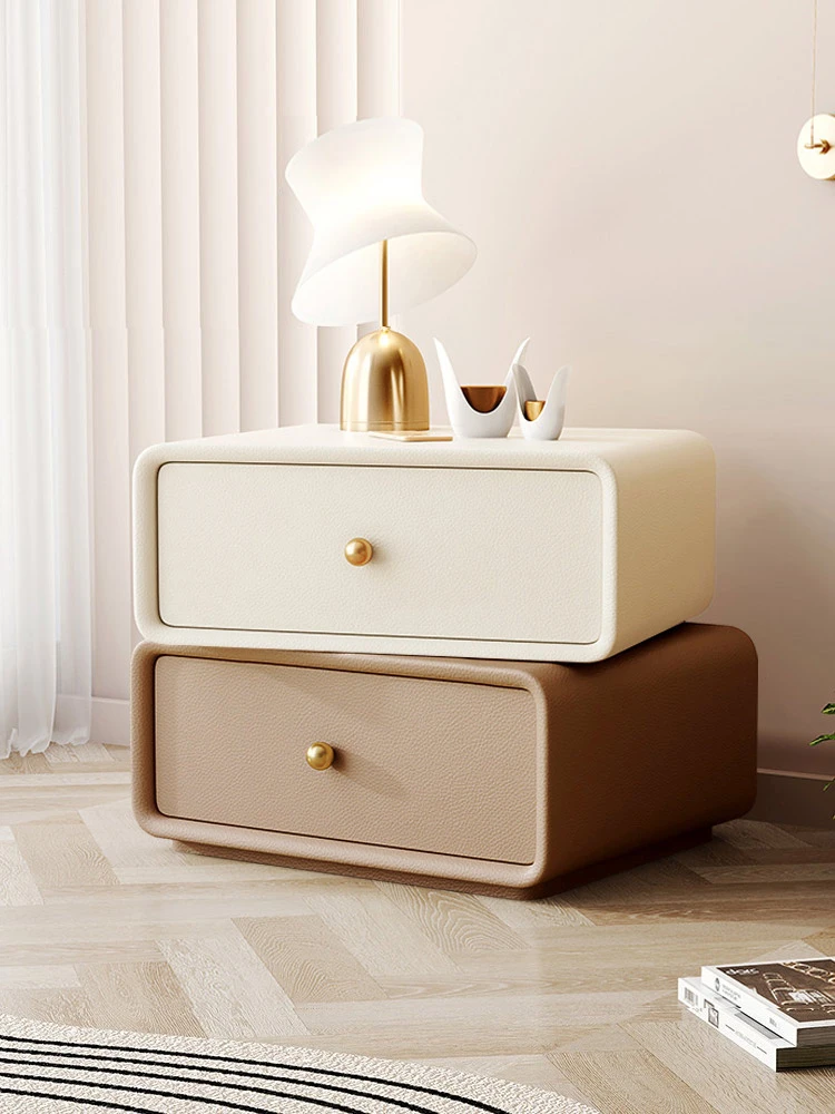 

All-solid wood creative advanced sense bedside table cream ribbon fingerprint lock charging modern minimalist bedroom