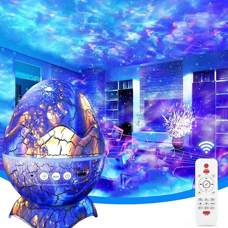 New Popular Cracked Dinosaur Egg Novelty Lamp Atmosphere Lamp Nebula Starry Sky Water Ripple Lamp Remote Control Audio Lighting