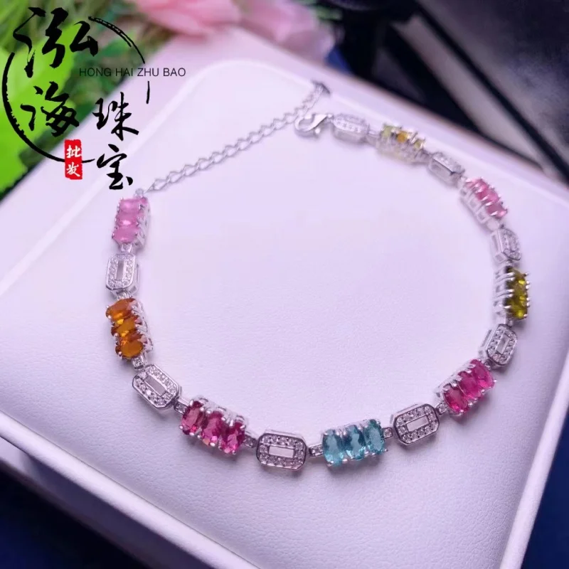 

Natural Tourmaline Color Bracelet S925 Silver Delicate Mosaic