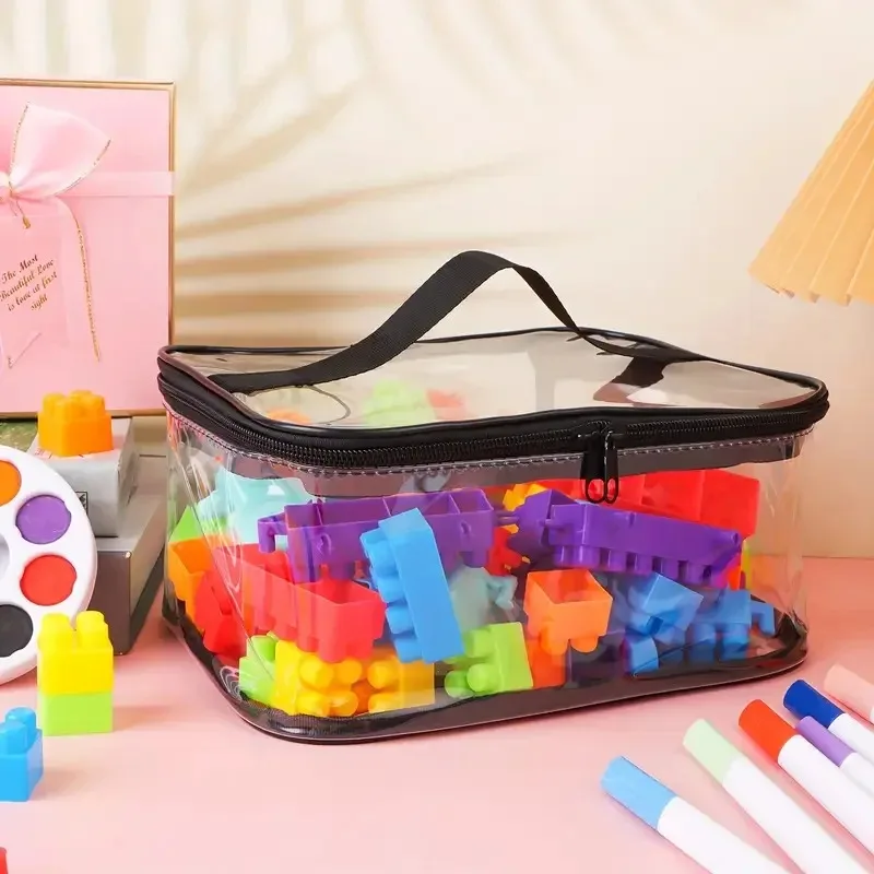 Transparent Mesh Zipper Toy Storage Bag - Large Capacity Puzzle and Block Organizer, Ideal for Toy and Building Block Storage So