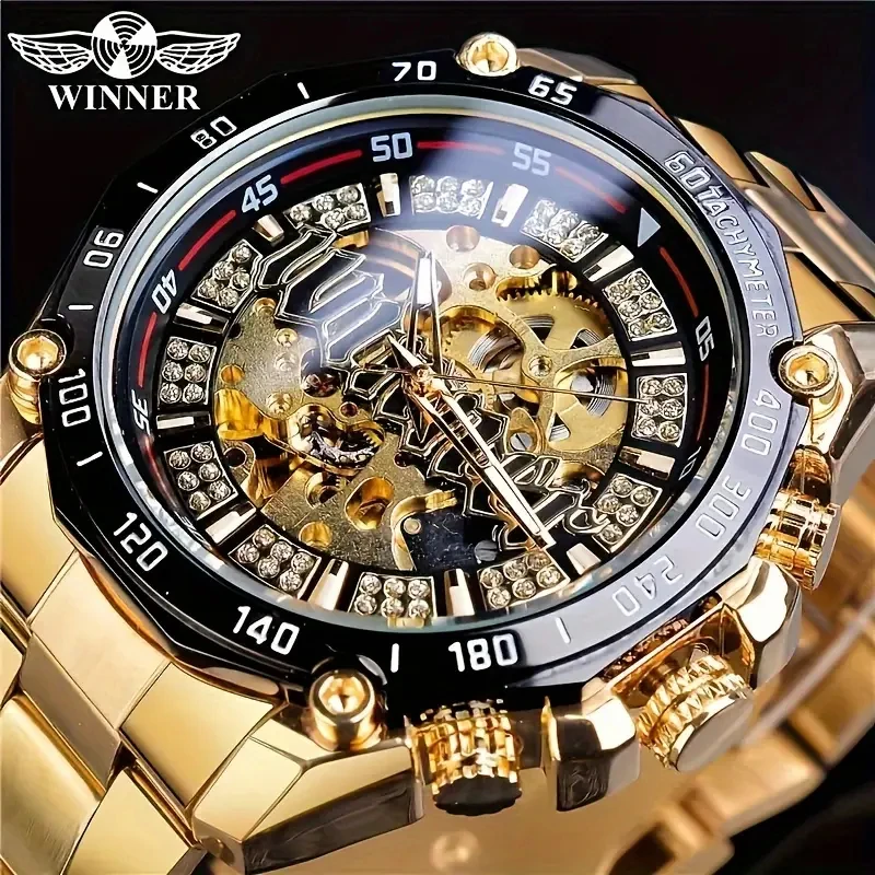 

European and American Style Men's Fashion Casual Hollow Mechanical Movement Automatic Mechanical Watch, Stylish Men's Watch, the First Choice for Gift-Giving, Brand-Name Watch, No Battery Needed