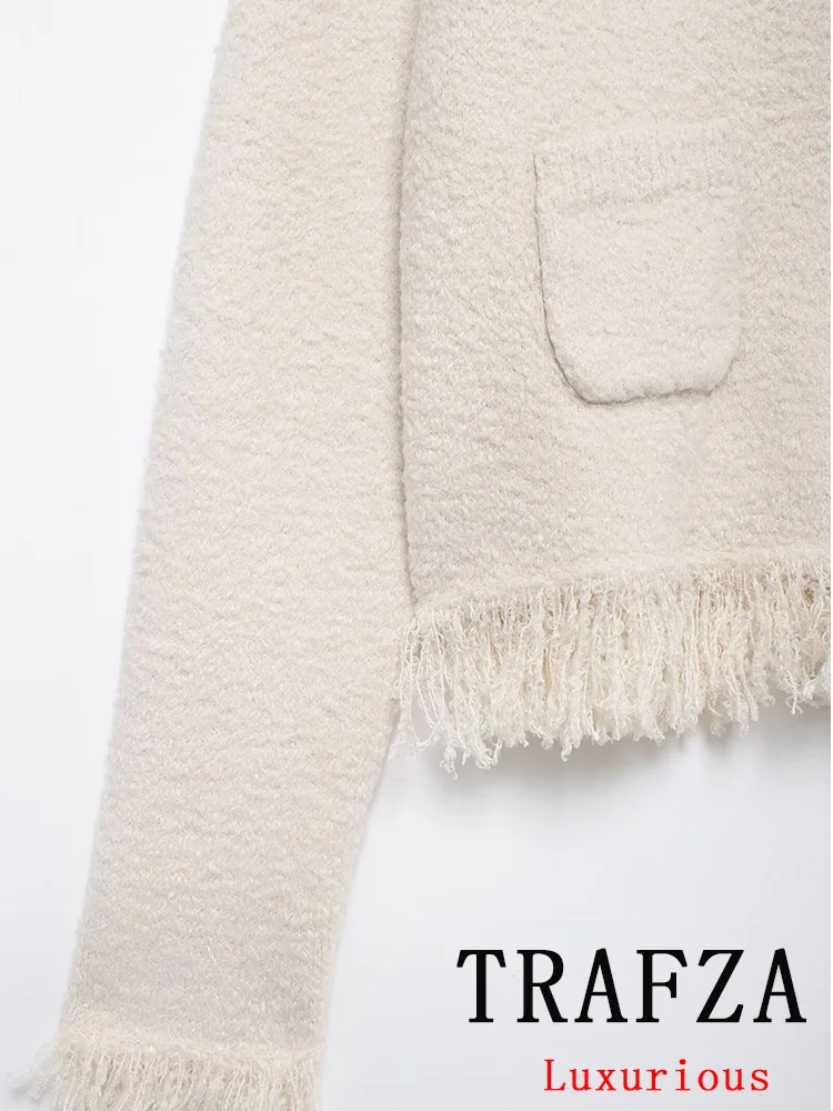 TRAFZA Vintage Chic Solid Women Suit O-Neck Single Breasted Knitted Cardigan Straight Mini Skirt Fashion 2024 Autumn Winter Suit