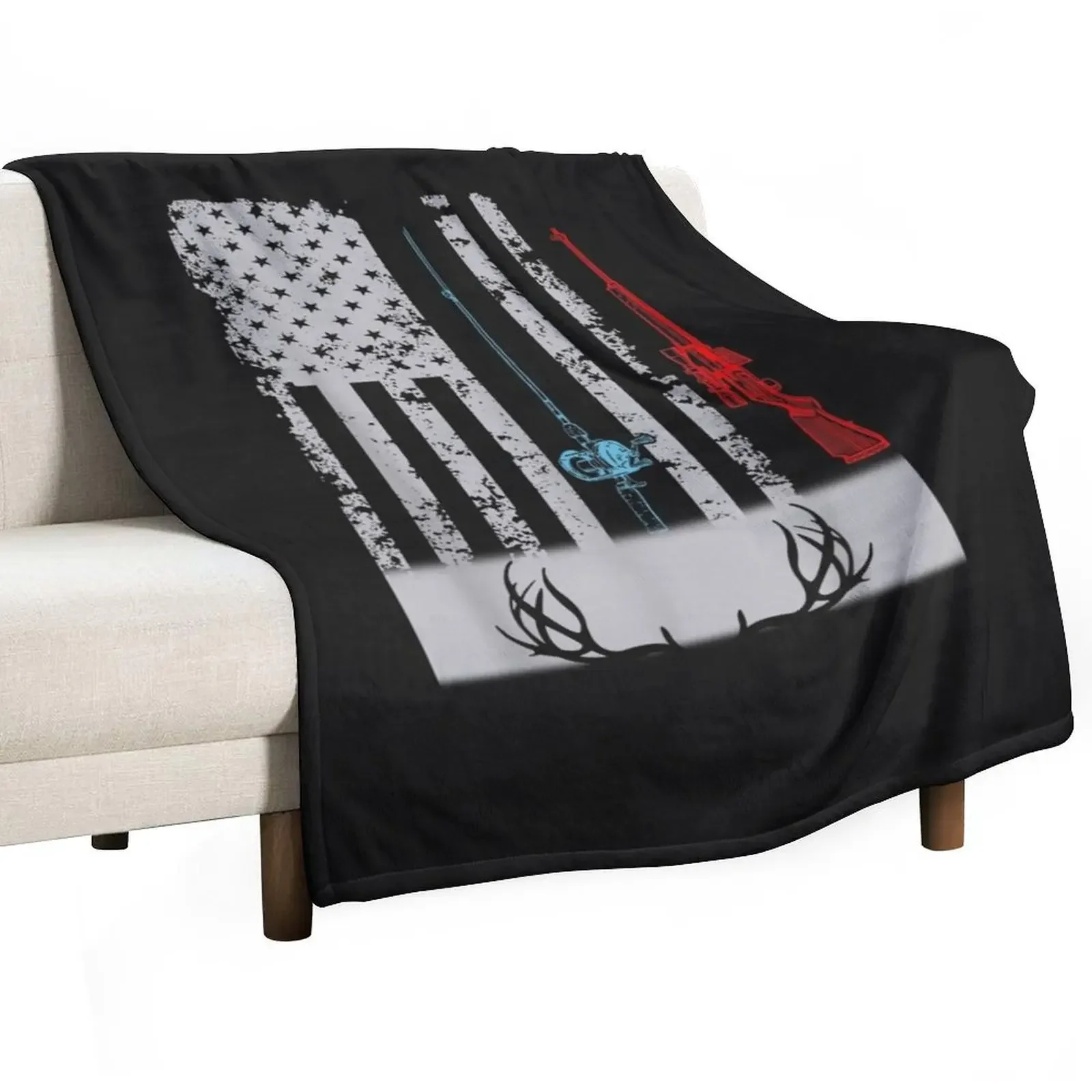 Fishing Rod Hunting Rifle American Flag Throw Blanket Custom Baby Sofa Quilt for winter Blankets