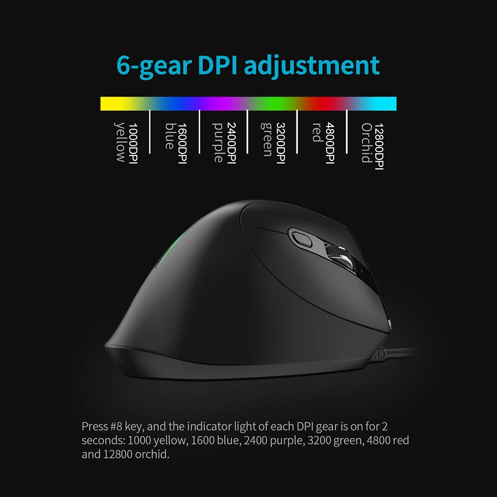 

ZELOTES USB Wired Vertical Optical Mouse 9 Buttons T-50 Wired Vertical RGB Gaming Mouse 12800 DPI Adjustable for PC Computer