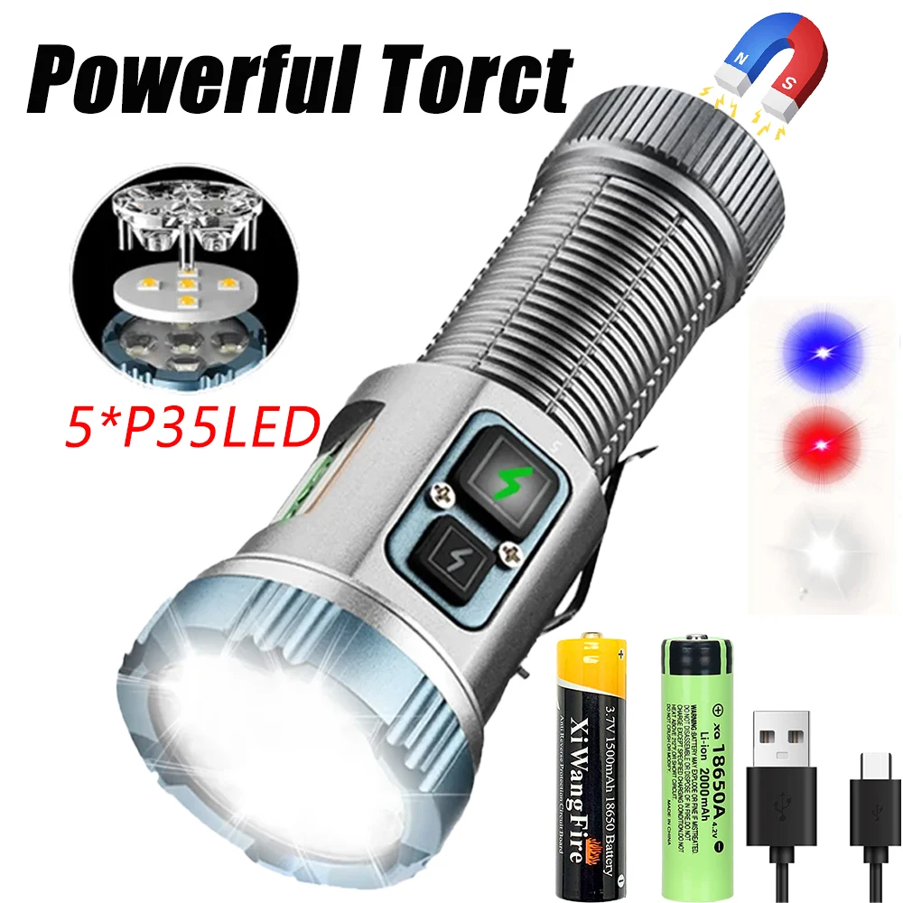 

Mini Powerful LED Flashlight Multifunctional Rechargeable Torch with Tail Magnet Clip Outdoor Emergency Camping Fishing Lantern