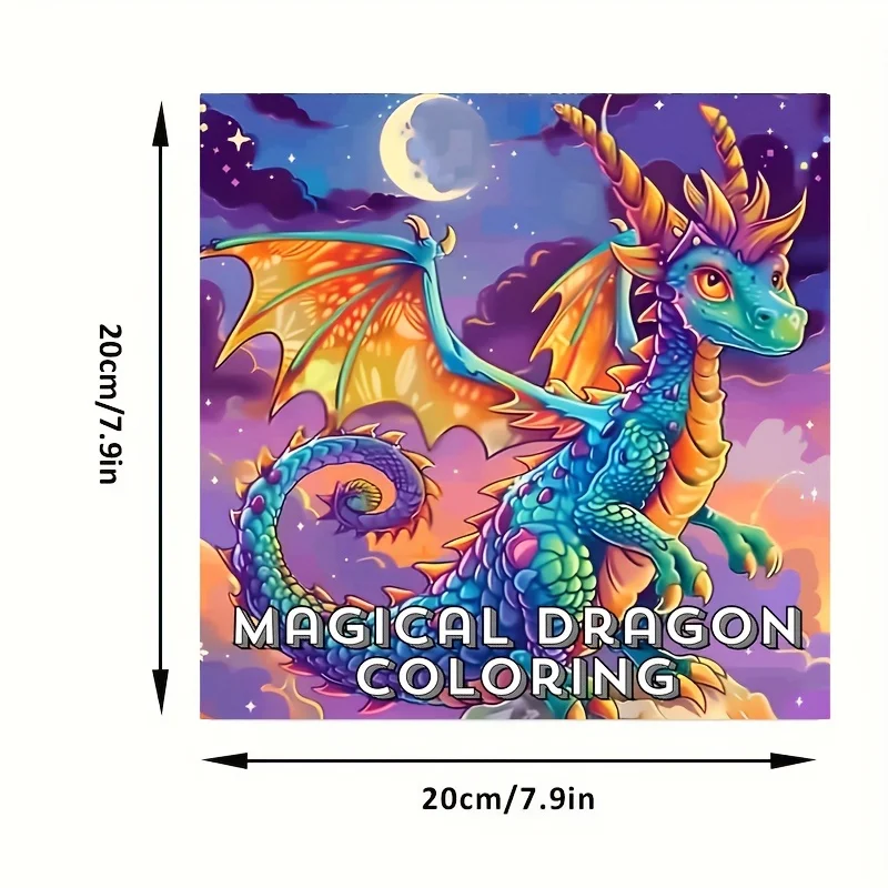 1pc Magical Dragon Coloring Book for Stress Reduction | Magical Dragon Soothing Stress Colouring Book for Stress Relief &Gifting