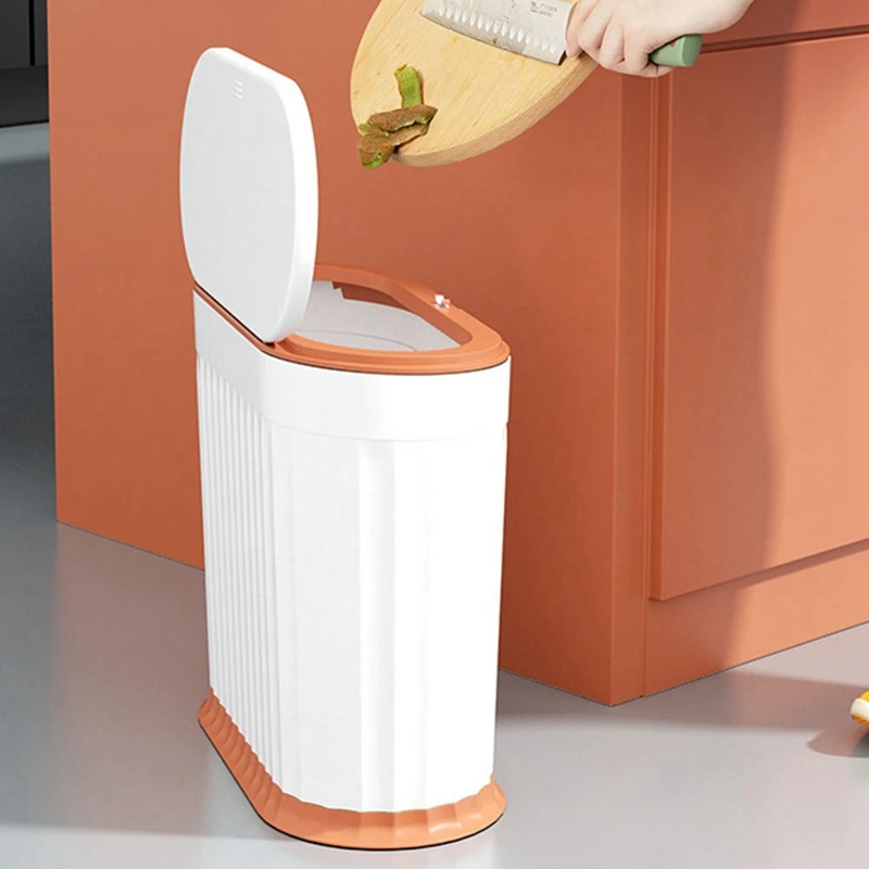 12L Household Waste Bins With Lid Kitchen Bathroom Nordic Style Push-Type Elastic Lid Narrow Space Trash Can