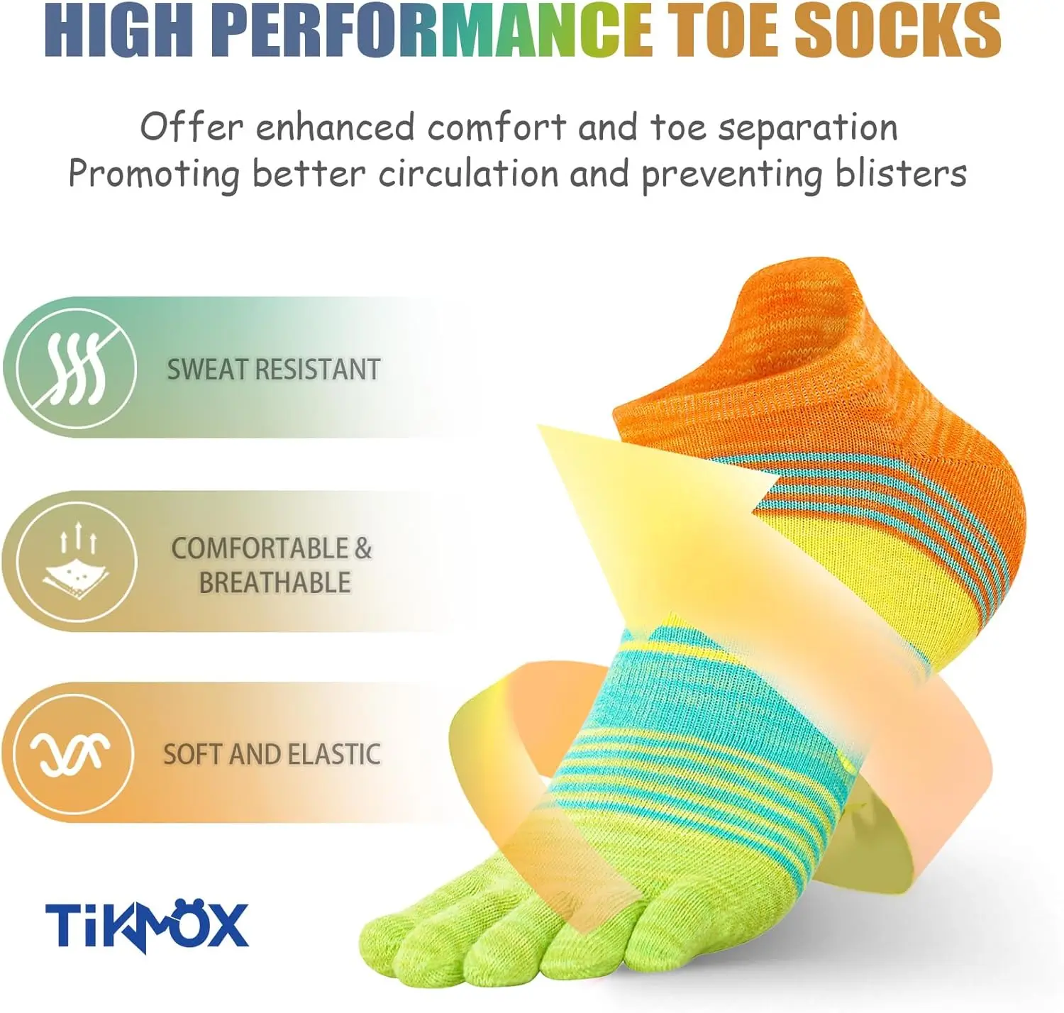 Toe Socks Cotton Athletic Running Five Finger Ankle Socks, Arch Suppor(3 Pairs)