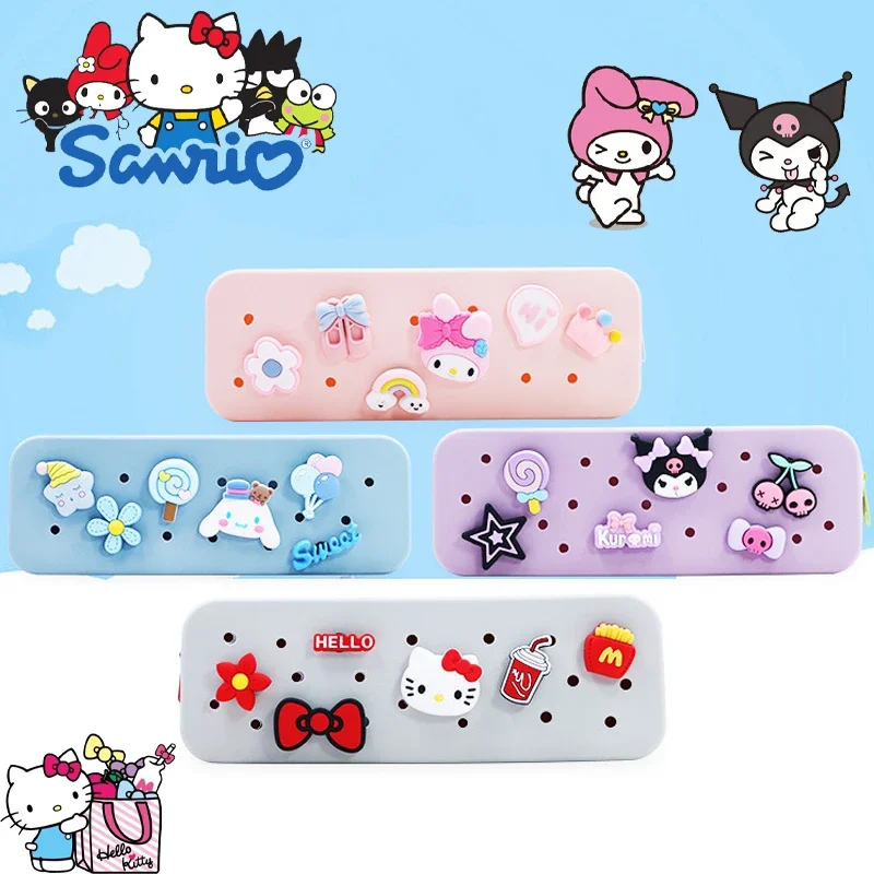 

Sanrio Creative Silicone Hole Pencil Case Cartoon My Melody Kuromi DIY Large Capacity Pen Case Cartoon Student Stationery Box