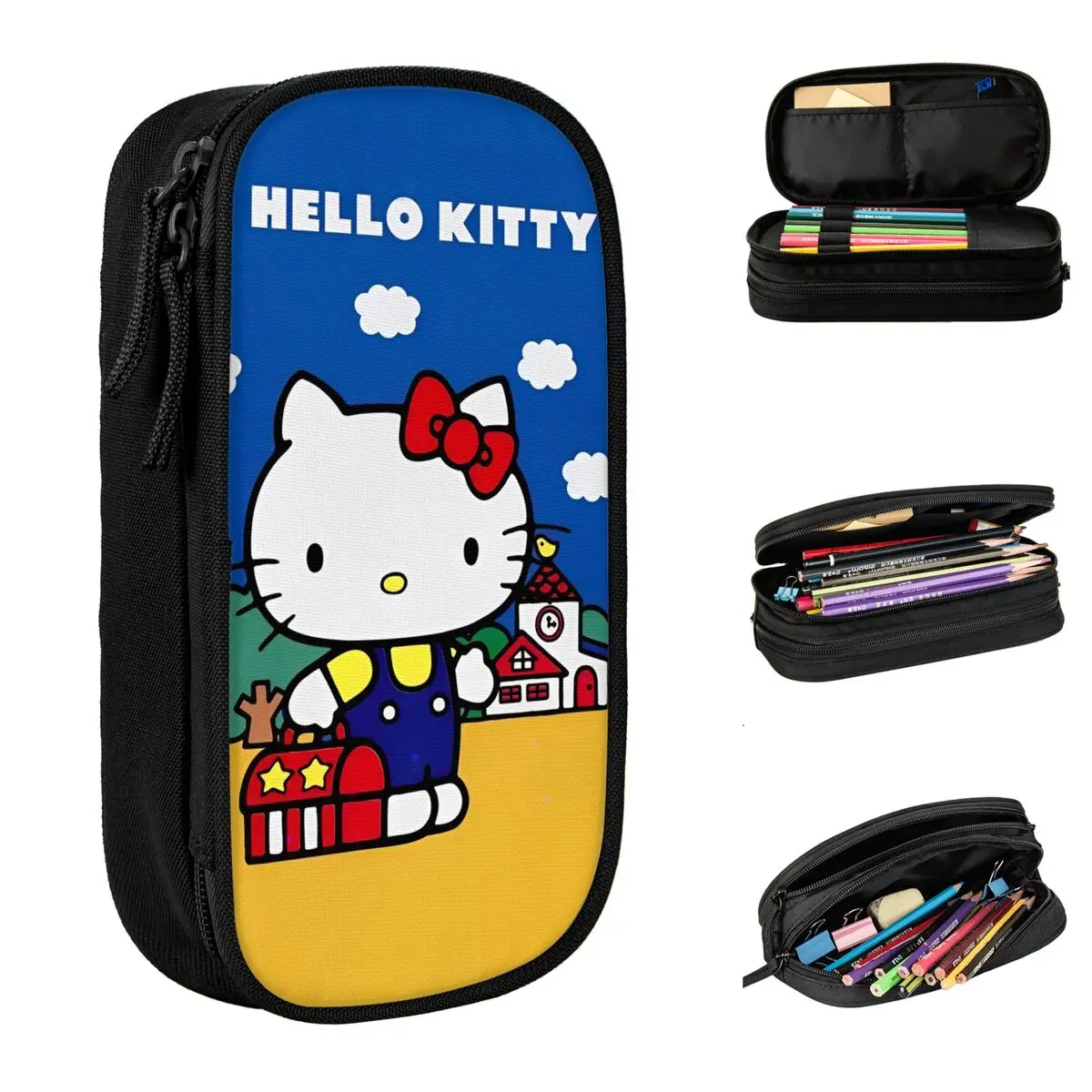 

Коробка для ручек Hello Kitty, двухслойная, большой емкости, школьные аксессуары, пенал, канцелярские принадлежности, подарок-сюрприз