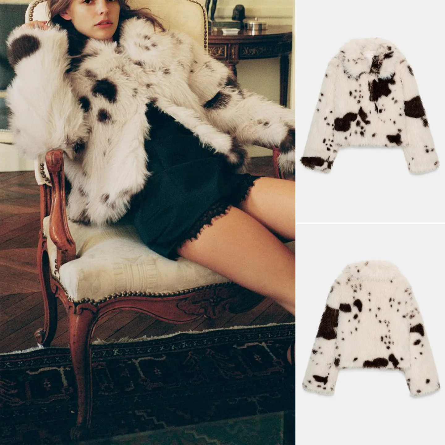 

Ele Women's Long Sve Faux Fur Jaet Autumn Winter New Arrival Animal Print Cover Collar ort Outerwear Coat