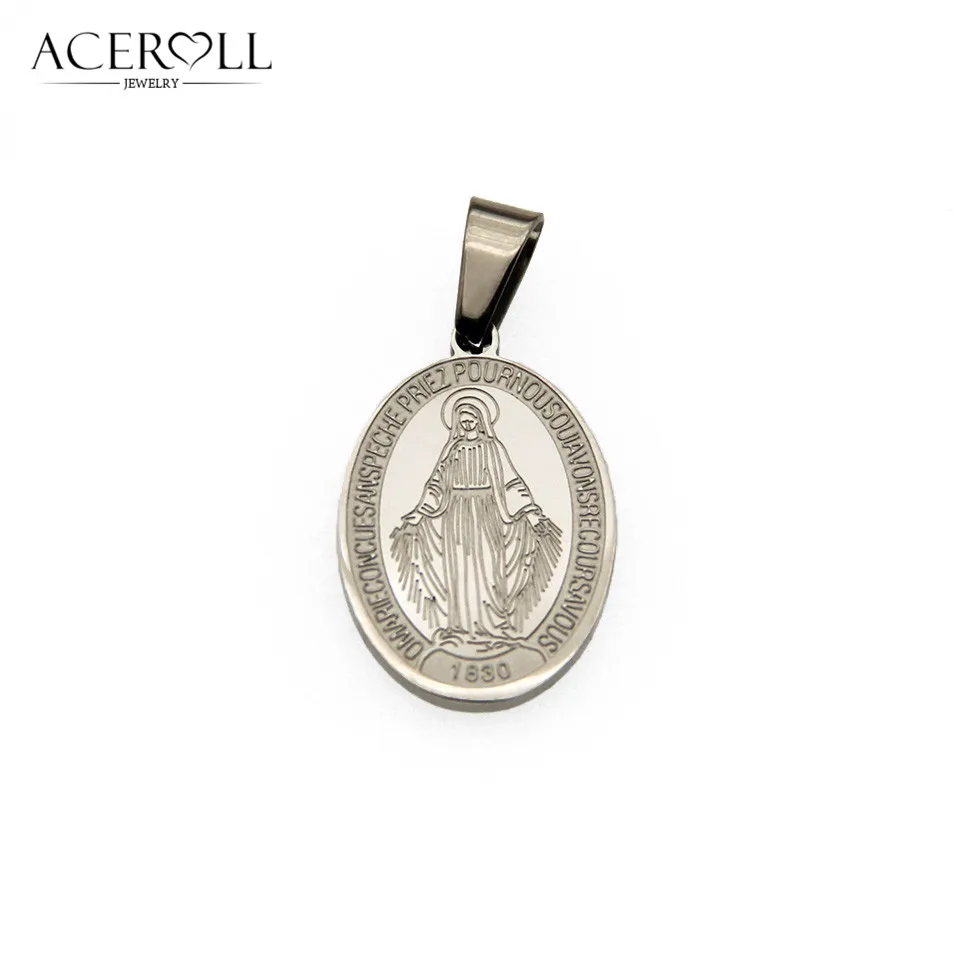 ACEROLL Stainless Steel Catholic Pendant of Miraculous Medal For Christian Virgin Mary