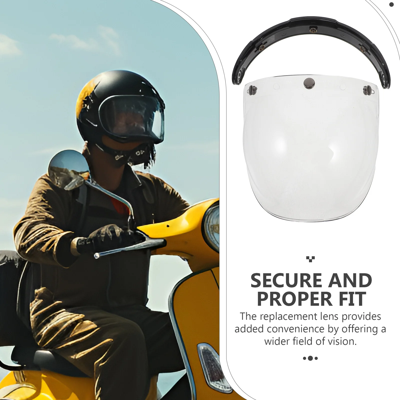 

1Set Motorcycle Visor Replacement Lens Retro Frame Scratch Resistant Durable Shield for 3-Buckle Helmets Comfortable Fit