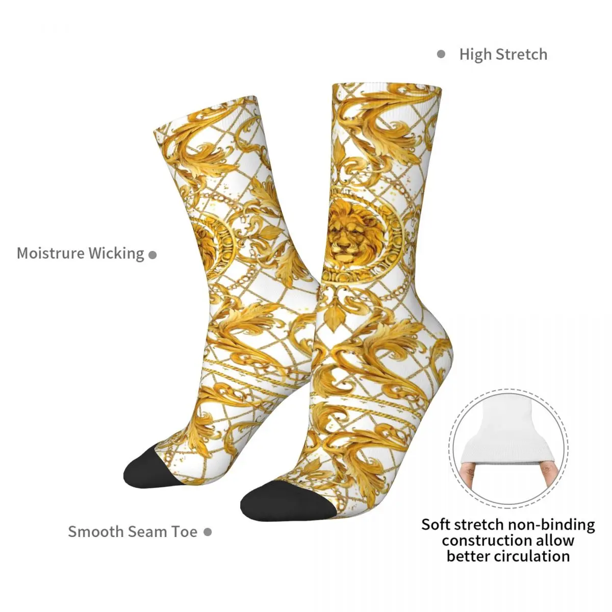 Golden Lion Socks Damask Ornament Harajuku Stockings Spring Anti Bacterial Female Socks Soft Breathable Design Climbing Socks