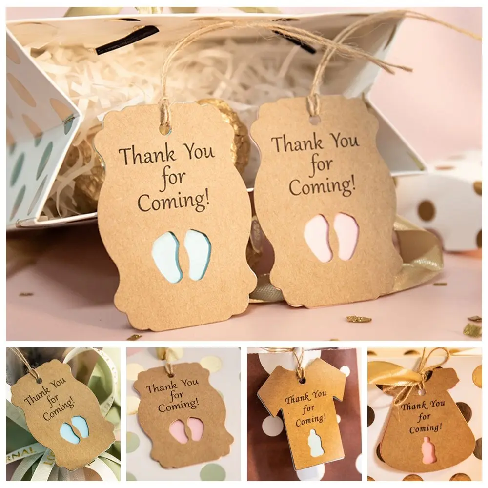 50pcs Baby Shower Tag Labels Thank You for Coming Tags New Born Boy Girl 1st Birthday Party Decoration Gift Packing Labels Card