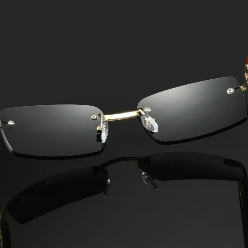 1 Stück Rahmenlose Brille mit Holzmaserung-Imitation im Business-Stil, Klassisch Modische Dekorative Brille für Damen und Herren – Detail 4